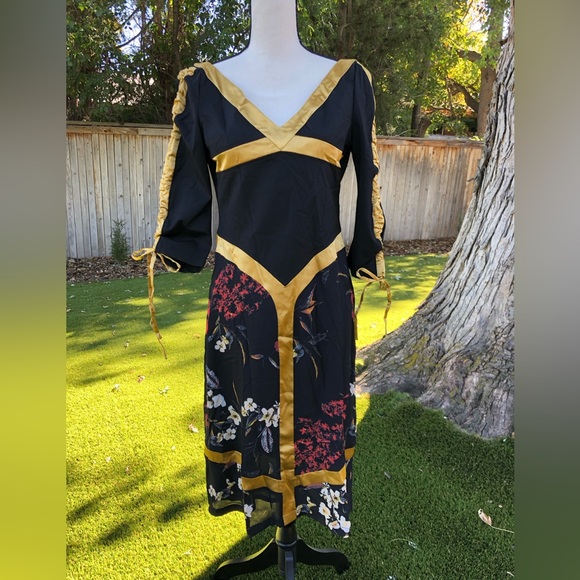 NWT VHNY Vivienne Hu New York Dress Black Gold Floral Colorblock Dress Sz 2 - Picture 9 of 11